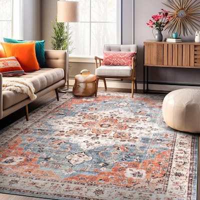 World Rug Gallery Traditional Distressed Washable Non Slip Area Rug