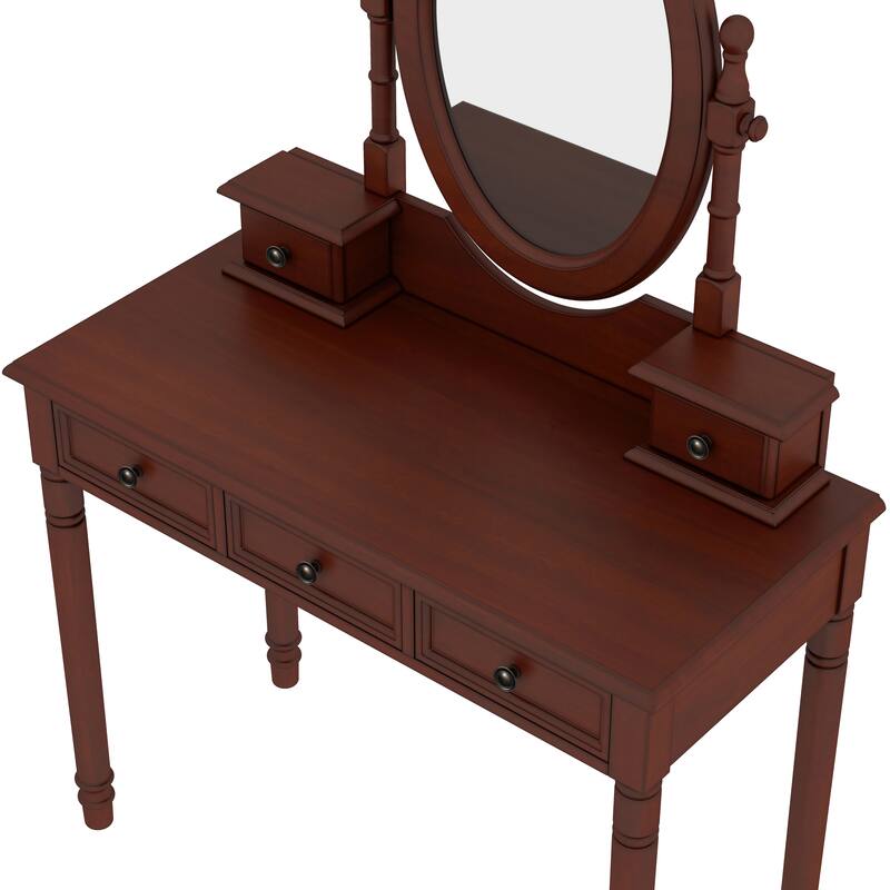 Vanity Desk with Adjustable Angle Mirror,Vanity Makeup Table and Cushioned Stool Set with Velvet Fabric Lining 5 Drawers
