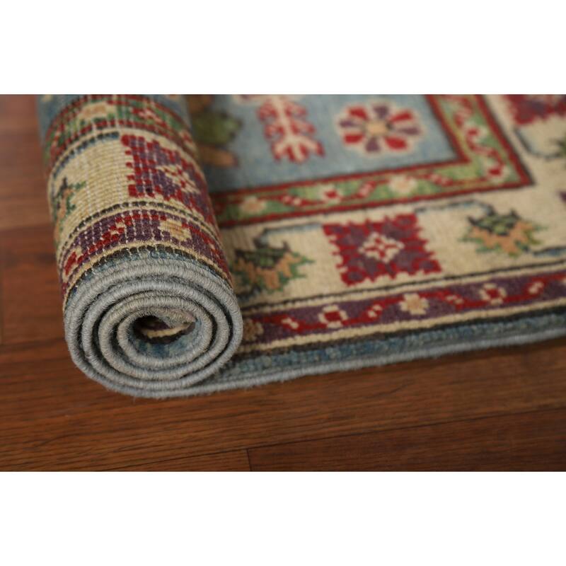 Geometric Blue Kazak Oriental Foyer Rug Handmade Wool Carpet - 2'0" x 3'0"