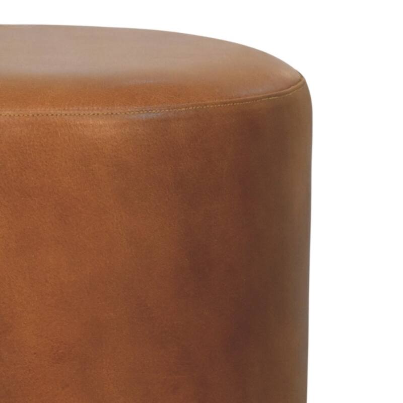 Artisan Furniture Solid Wood Bola Leather Stool, Brown - N/A