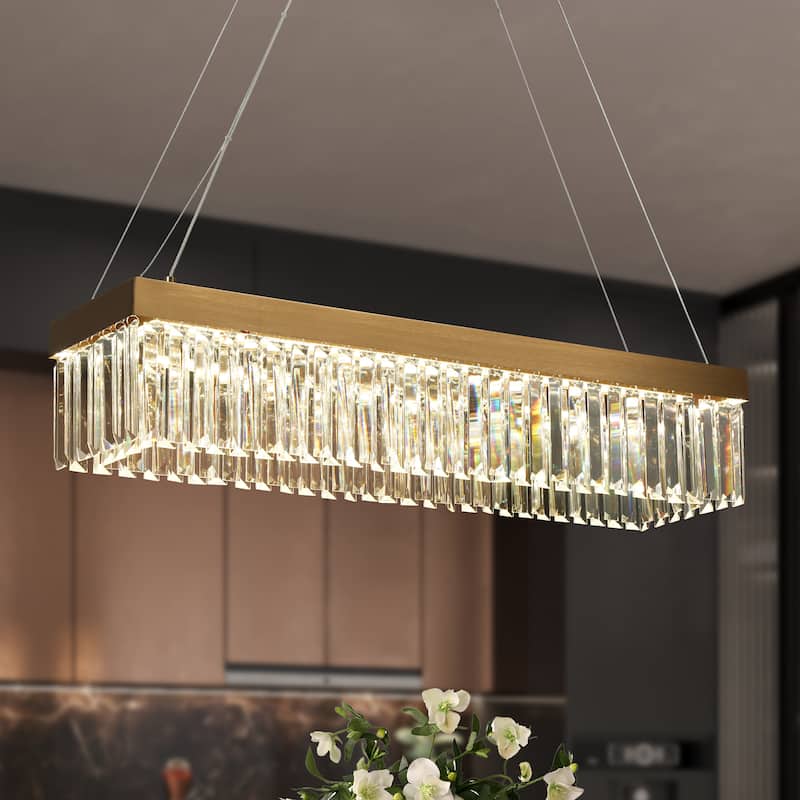 Modern LED Crystal Chandelier Island Lights for Kitchen Island - Gold - 31.5" W x 6.3" H x 7.9" D