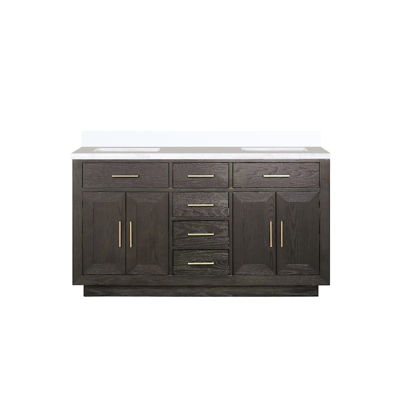 Abbey 60 in W x 22 in D Black Oak Double Bath Vanity and White Quartz Top - 60 - Brown Oak