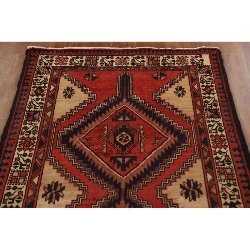Ardebil Persian Vintage Runner Rug Hand-knotted Wool Carpet - 3'7"x 10'3"