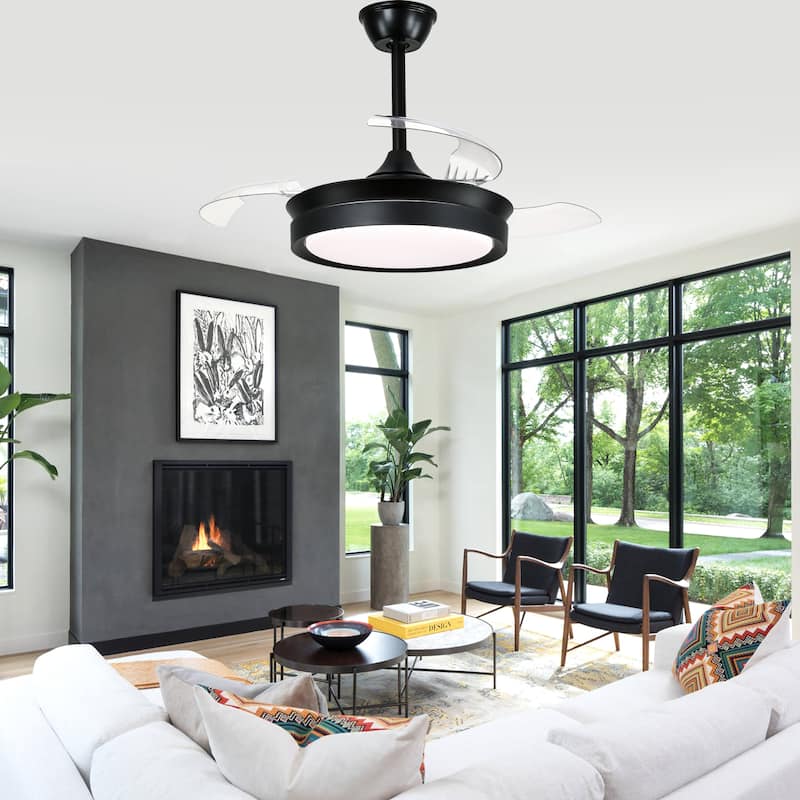 Bella Depot 36" Modern Retractable Ceiling Fan with Dimmable Led Light and Remote, 6-Speed Reversible DC Motor