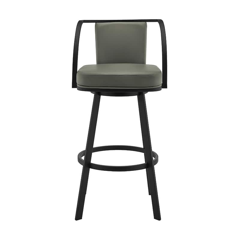 Sandringham 30" Gray Faux Leather and Metal Swivel Bar Stool - Bar Height - 29-32 in.