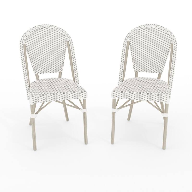 Martha Stewart 2PK All-Weather Stackable Patio Bistro Dining Chairs - 19"W x 21.75"D x 35"H - Gray & White/Gray Frame