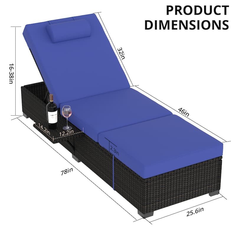 Patio Lounge Chairs,Outdoor PE Wicker Chaise Lounge Set of 2