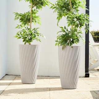 Glitzhome Oversized Set of 2 Eco-Friendly Resin Stone Faux Terrazzo Wave Textured Ceramic Planters
