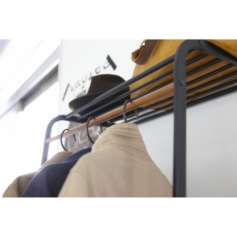 Yamazaki Home Leaning Coat Rack with Shelf, Steel, Holds 22 lbs - L 18.11 x W 23.62 x H 62.99 inches