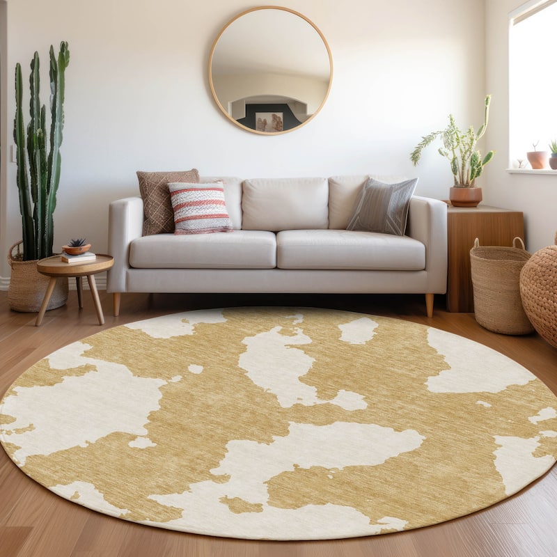 Premium Washable Super Soft Contemporary Islands Mayfield Rug - Gold - 8' x 8'