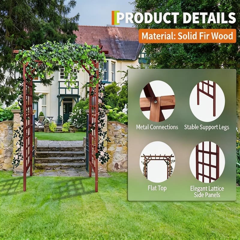 85-Inch Wooden Garden Arbor with Flat Top Sturdy Fir Wood Pergola Trellis for Climbing Plants Teak