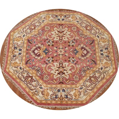 Floral Heriz-Serapi Oriental Octagon Rug Handmade Wool Carpet - 5'10" x 5'11"
