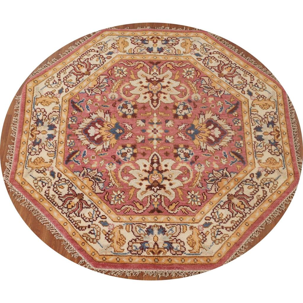 Floral Heriz-Serapi Oriental Octagon Rug Handmade Wool Carpet - 5'10" x 5'11"