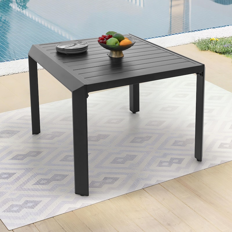 Outdoor Aluminum Dining Table with Umbrella Hole, Black