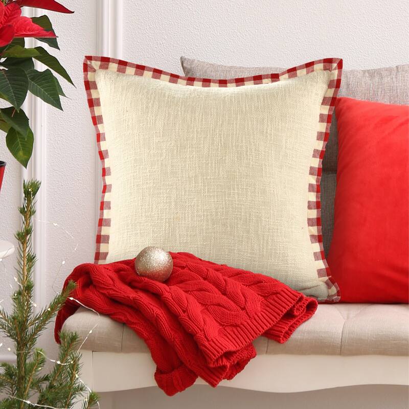 Sevita Buffalo Plaid Bordered Cotton Throw Pillow