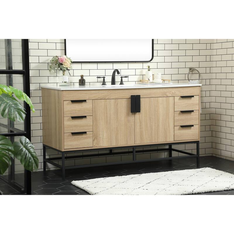 Icon 48 - 60 Inch Single Bathroom Vanity with Ivory White Engineered Marble