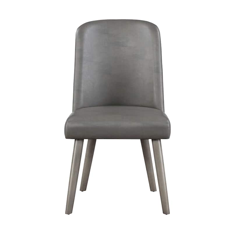 Set of 2 PU Side Chairs with Padded Seat and Back, Gray and Gray Oak