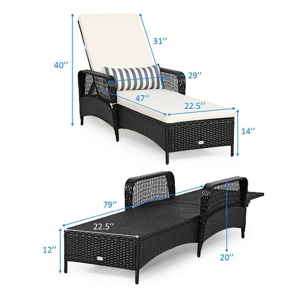 Gymax Set of 2 Adjustable Patio Rattan Lounge Chair Chaise Recliner w/ - See Details