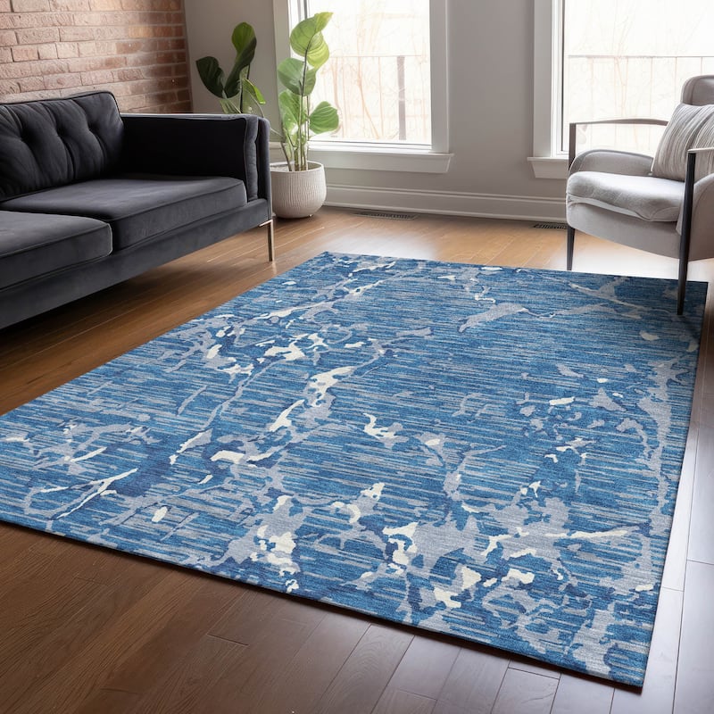 Machine Washable Indoor/ Outdoor Abstract Camo Chantille Rug - Blue - 8' x 10'