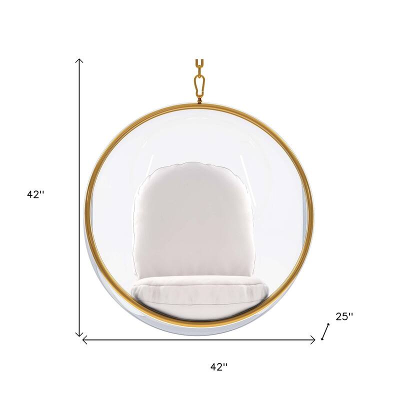 HomeRoots 42" White and Gold Acrylic and Faux Leather Hanging Balloon Chair - 42' X '42' X '25
