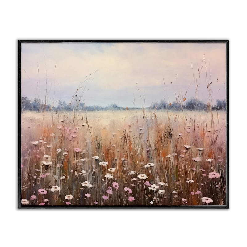 Stupell Neutral Tone Wildflower Field Framed Giclee Art Design By Arlington Prints - 20 x 16 - Black