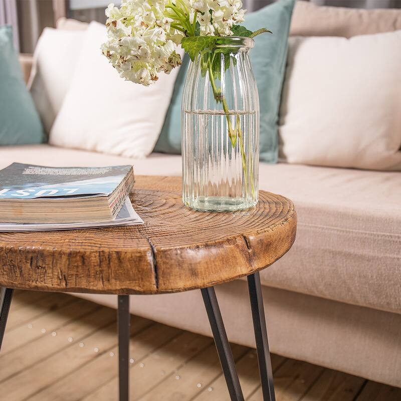 COSIEST Faux Wood Tree-Slice Outdoor Coffee Table