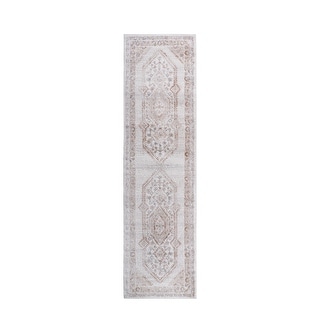 LOOM & LUXE Collection 2X8 Cream/Ivory/Bordered Non-Shedding Area Rug - 96" D x 26" W x 0.35" H