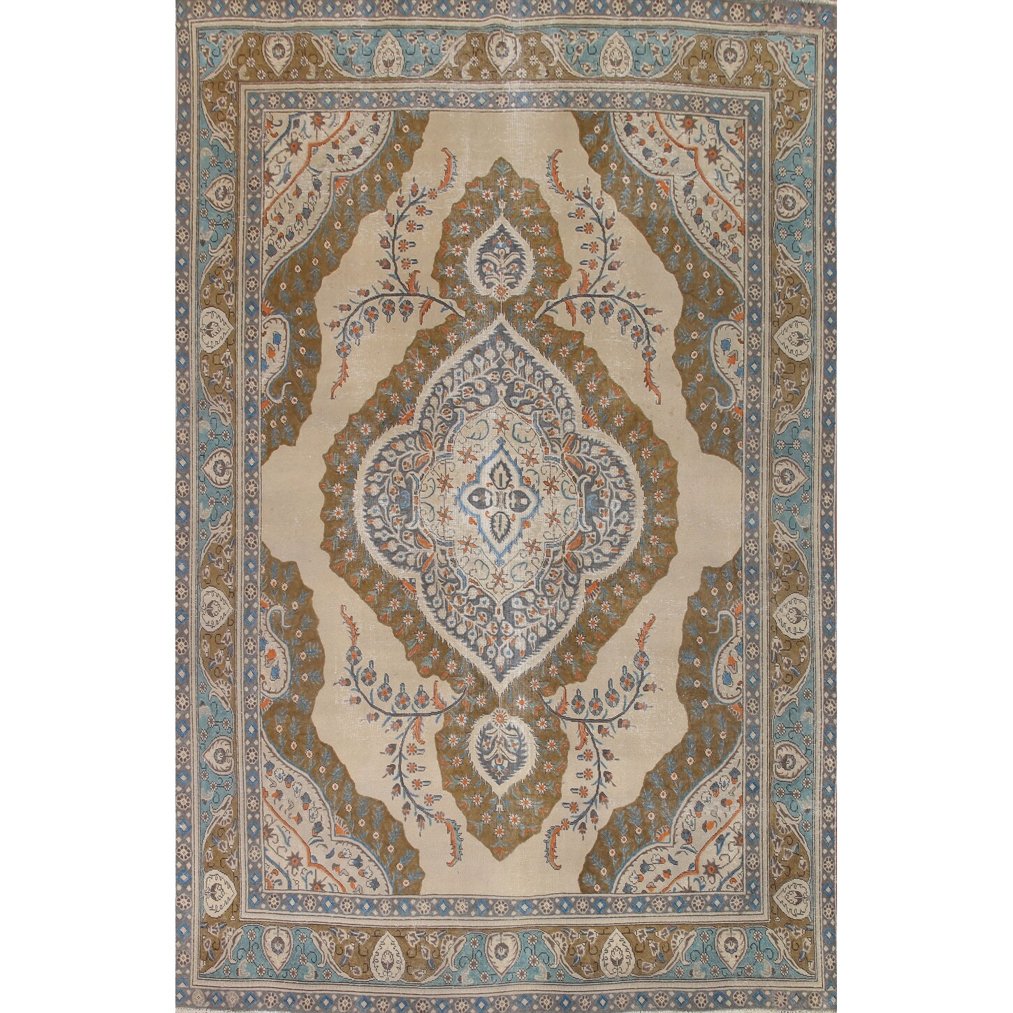 Hand Knotted Oriental 100% Wool Carpet Traditional Medallion Beige & Ivories Tabriz Area Rug - 12' 8'' X 9' 4''