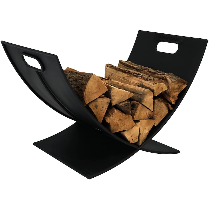 Log Rack 30" Black Steel Holder Firewood Storage Fireplace Accessory