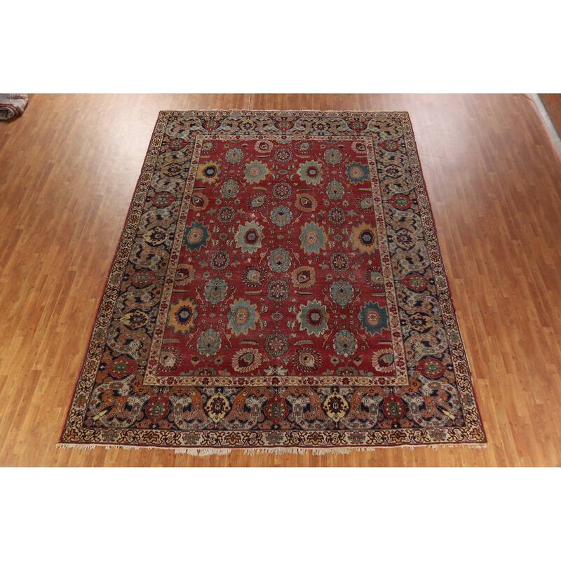 Hand Knotted Oriental 100% Wool Carpet Traditional All-Over Red Tabriz Area Rug - 13' 6'' X 10' 2''