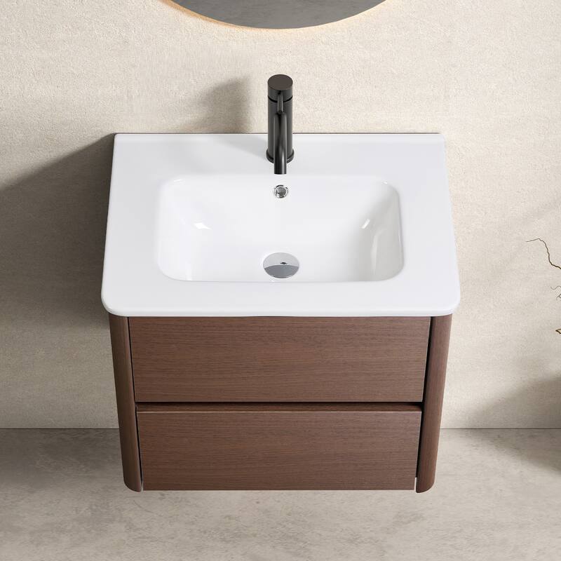 GDFStudio - Nolan Compact Wall-Mounted Bathroom Vanity with Integrated Sink and Functional Drawer Storage