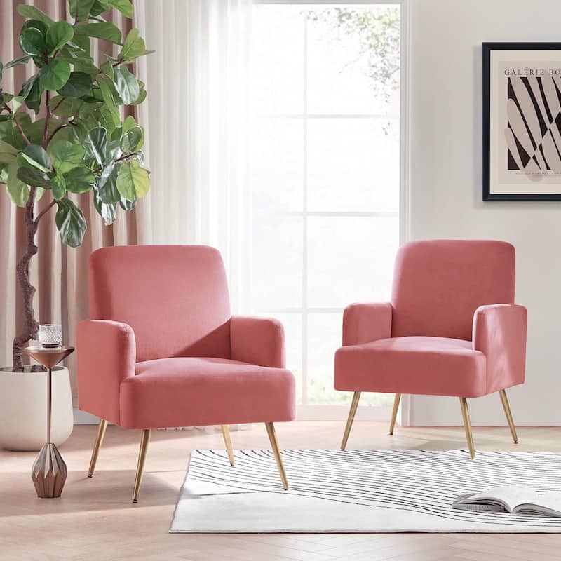 Ferrera Comfy Accent Armchair with Recessed Arms Set of 2 - PINK