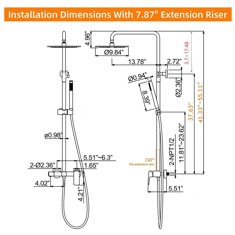 3-Way Exposed Wall-Mount Complete Shower System with Rough-in Valve