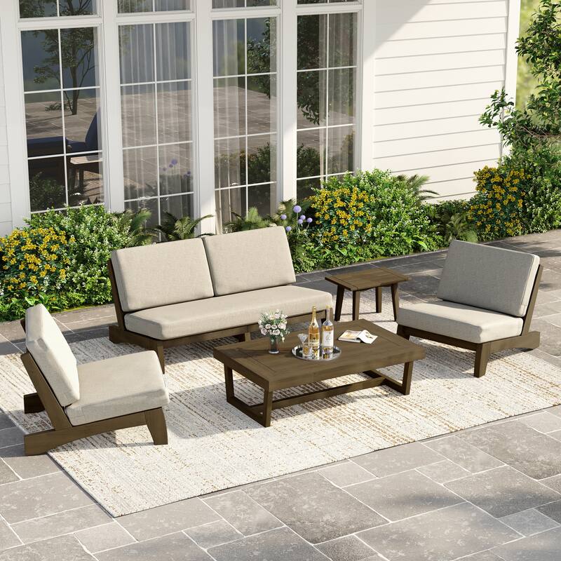 Casual Teak Wood 5-Piece Outdoor Patio Conversation Set