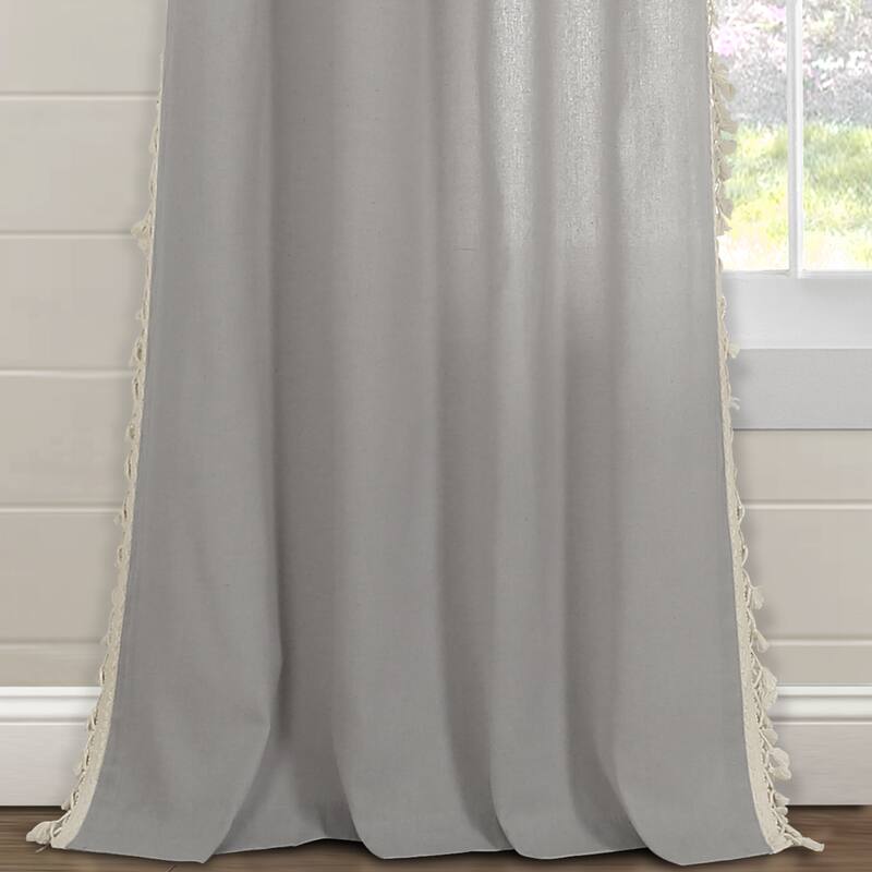 Lush Decor Linen Tassel Window Curtain Panel (Single Panel) - 84" x 40" - 84" x 40"