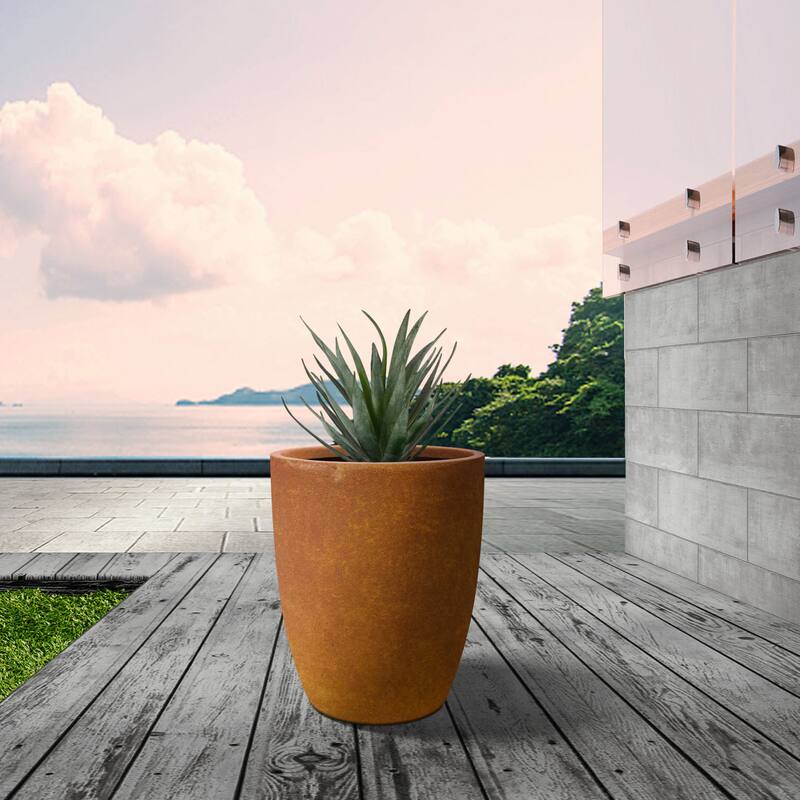 Kante Round Lightweight Concrete and Weather Resistant Fiberglass Indoor Outdoor Planter with Drainage Hole