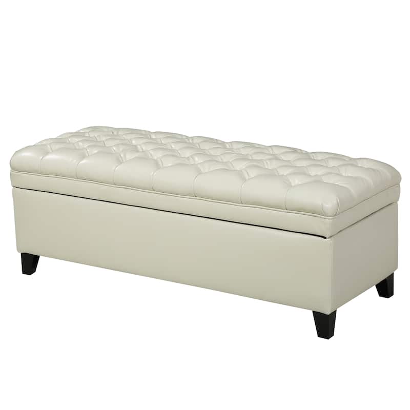 Comfortable Leather Upholstered Seat Leisure Bench Indoor Bench, Storage Bench End of Bed Bench with Safety Hinges