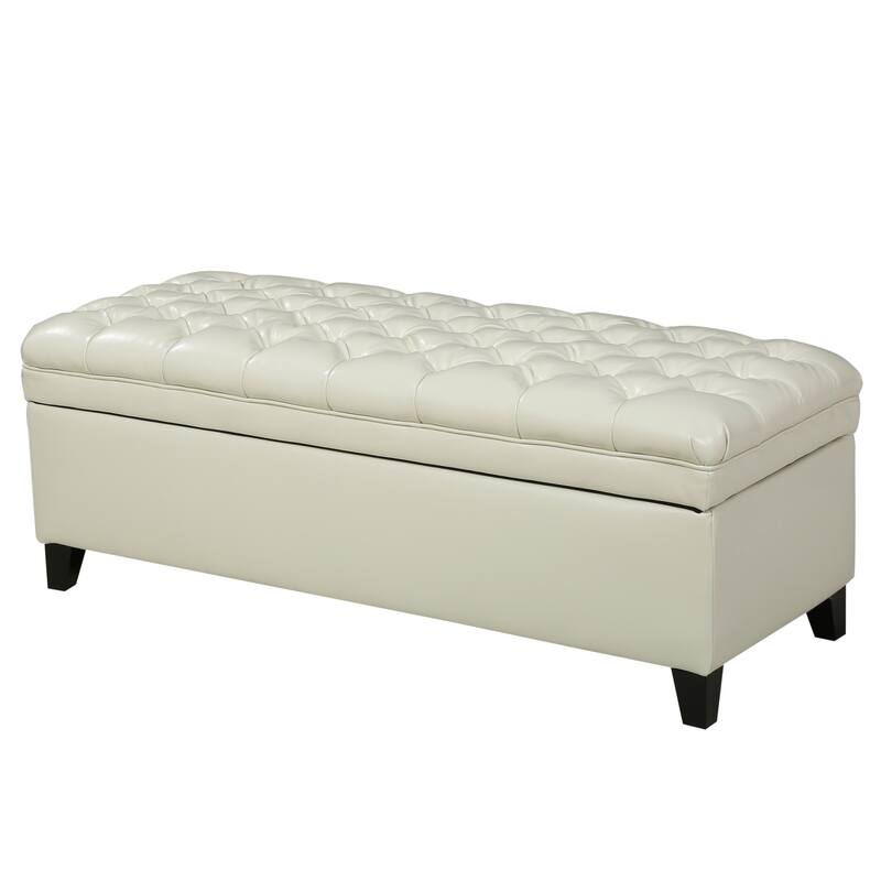 Faux Leather Storage Ottoman Bench, Rectangular Ottoman with Storage, Bedroom End of Bed Foot Stool, Entryway Ottoman Footrest