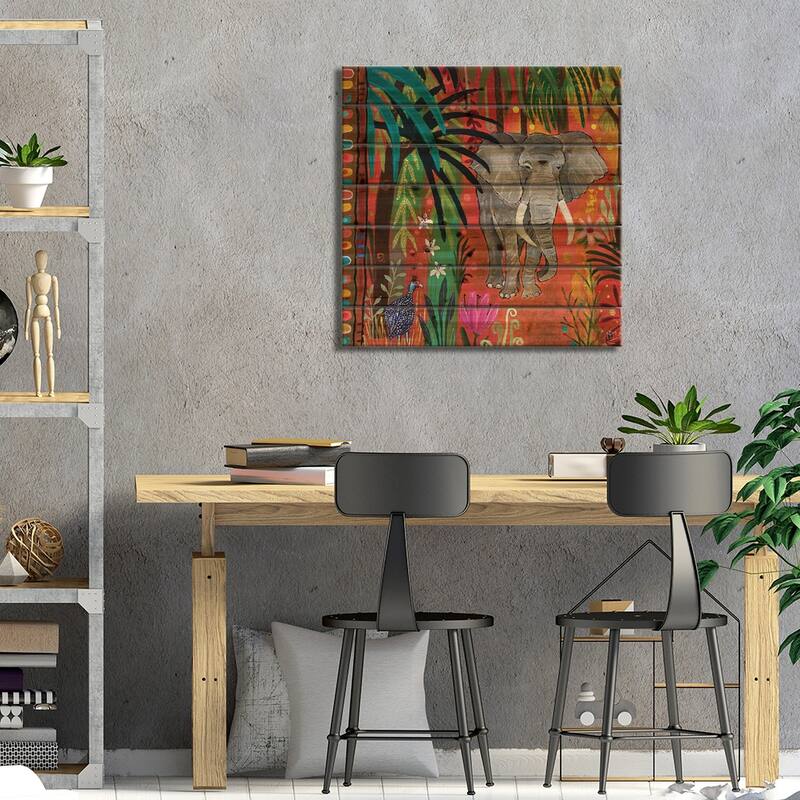 Majestic Elephant Print On Wood by Magali Modoux - Multi-Color