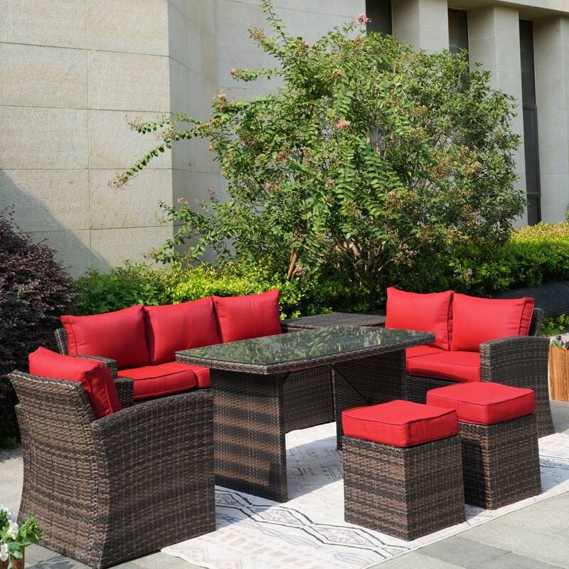 7-Piece Patio Brown Wicker Coversation Sofa Set