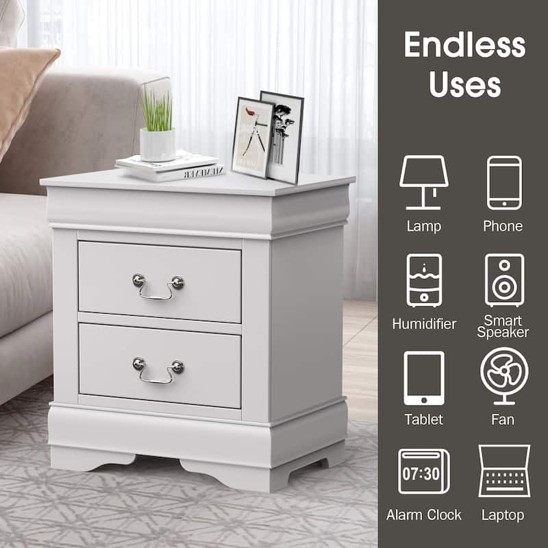 Modern White Solid Wood 2-Drawer Nightstand Bedside Table