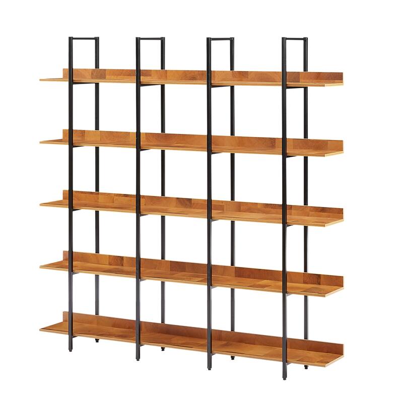 5 Tier Bookcase Home Office Open Bookshelf, Vintage Industrial Style Shelf, MDF Board, Black Metal Frame