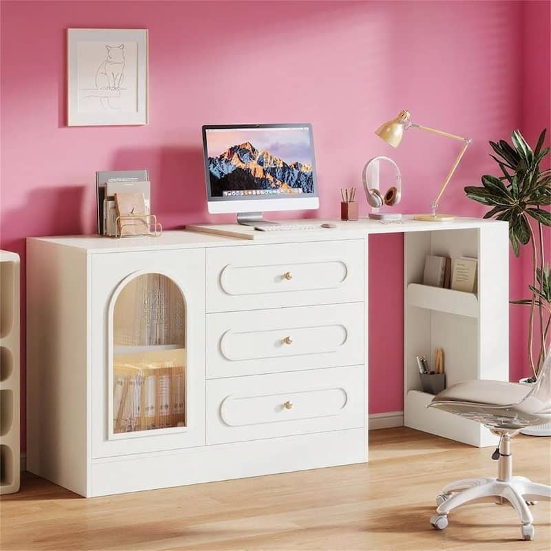Extendable & Swivel Computer Desk with Storage