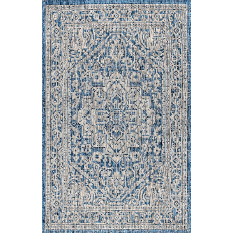 JONATHAN Y Rozetta Medallion Textured Weave Indoor/Outdoor Area Rug - 8 X 10 - Navy/Gray