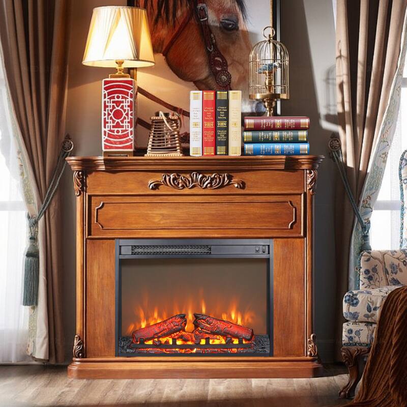 23 Inch Electric Fireplace Insert Heater With Log Set & Realistic Flame, Overheating Protection Without Control