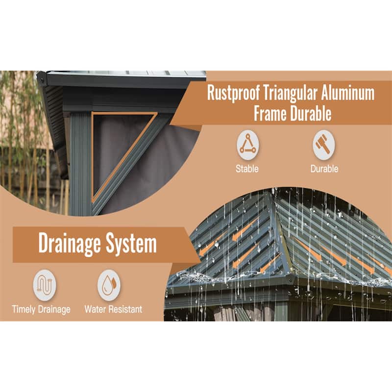 12' X 12' Hardtop Aluminum Gazebo with Galvanized Double Roof Canopy