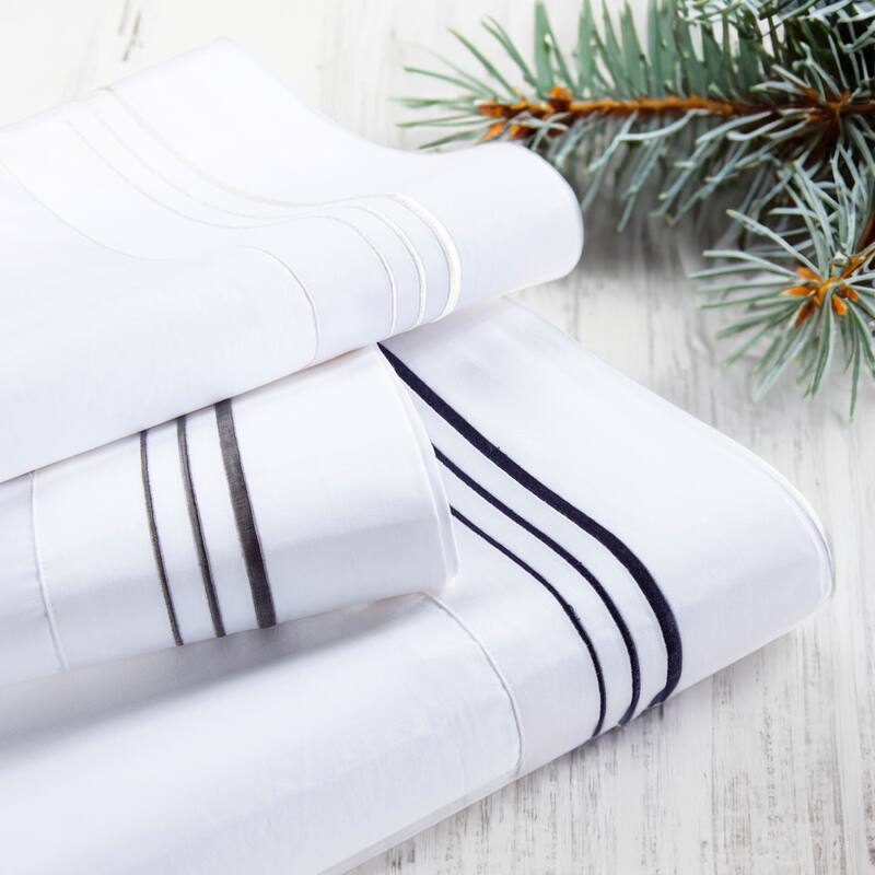 HiEnd Accents 100% Cotton Hotel Luxury Embroidered Border Sheet Set, 4PC