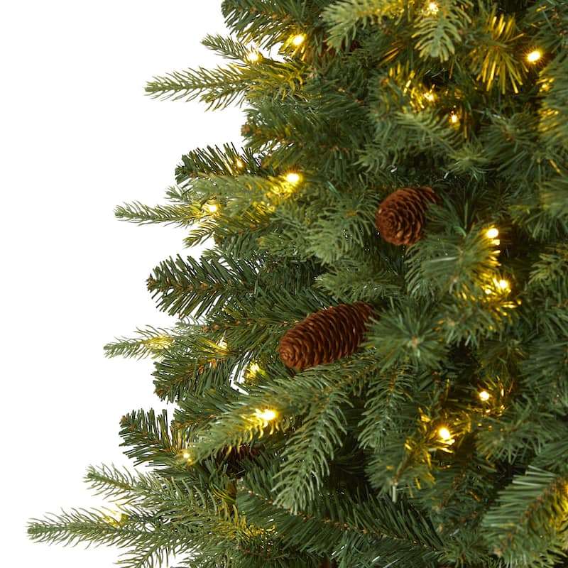 6Ft Pre-Lit Christmas Tree - Wellington Spruce Look with 300 Clear Lights & Pine Cones - Festive Holiday Decor - Green - 72