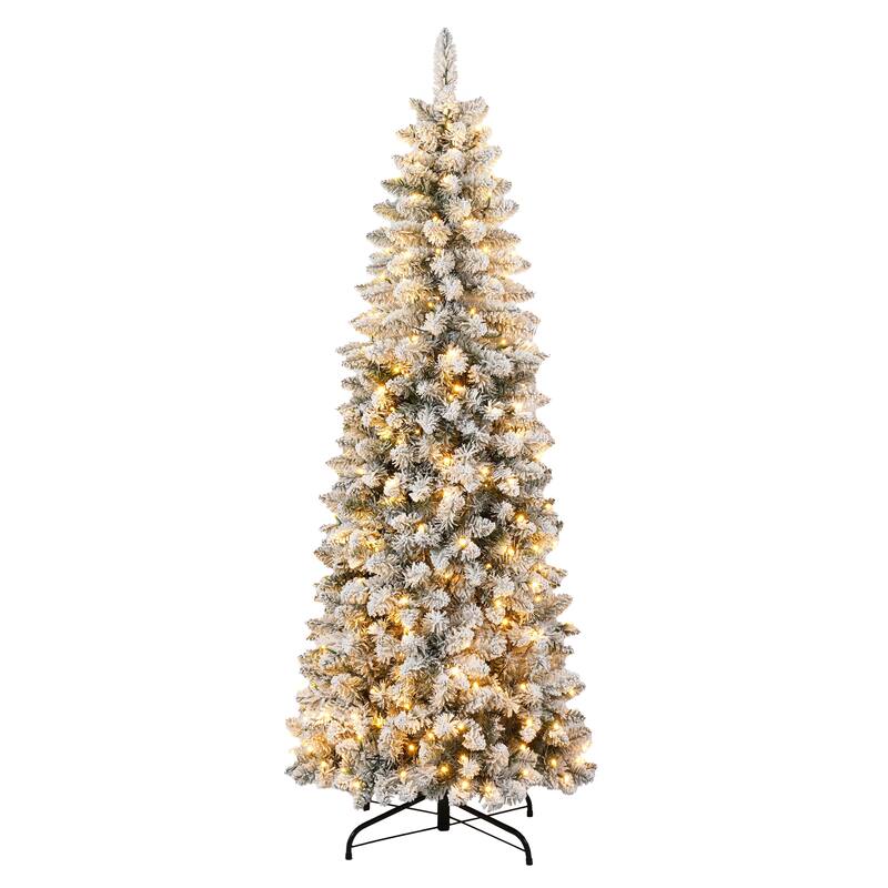 Roomfitters 3 Piece Flocked Artificial Christmas Tree Set, Includes 4FT 5FT and 6FT Snow Trees, Green+White
