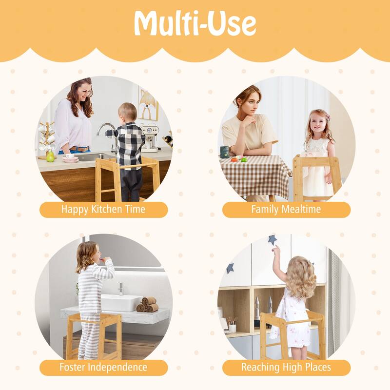 Gymax Kids Kitchen Step Stool Kids Standing Tower w/ Safety Rails